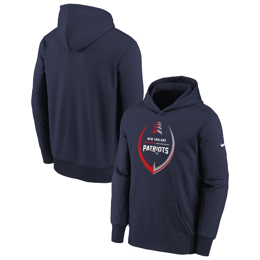 New England Patriots Football Navy Icon Performance Pullover Hoodie - Youth Boys