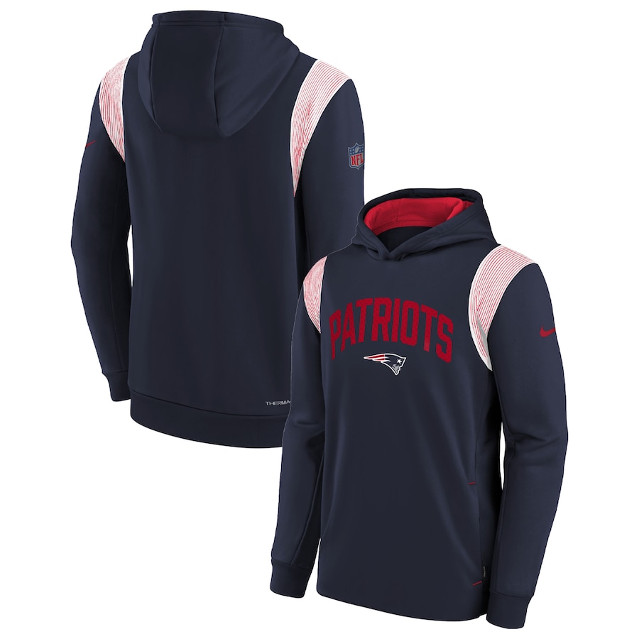 New England Patriots Football Navy Sideline Fleece Performance Pullover Hoodie - Youth Boys