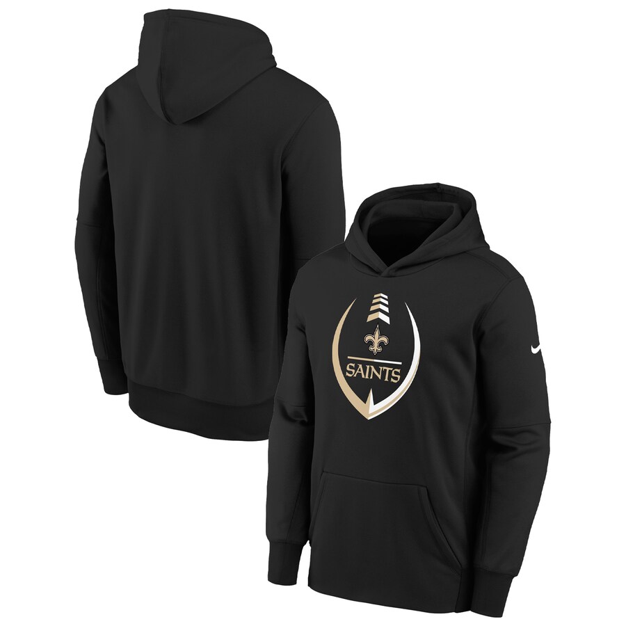 New Orleans Saints Football Black Icon Performance Pullover Hoodie - Youth Boys
