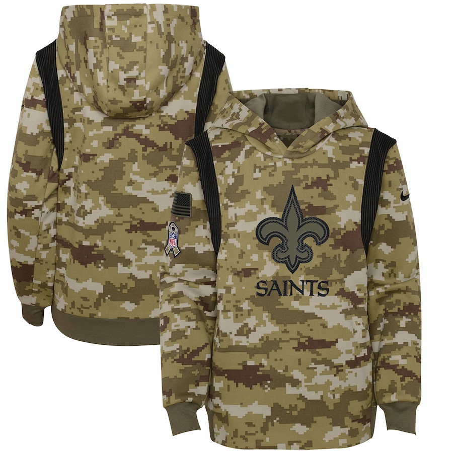 New Orleans Saints Football Olive 2021 Salute To Service Therma Performance Pullover Hoodie - Youth Boys New Orleans Saints Football Olive 2021 Salute To Service Therma Performance Pullover Hoodie - Youth Boys