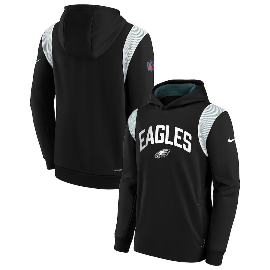 Philadelphia Eagles Football Black Sideline Fleece Performance Pullover Hoodie - Youth Boys
