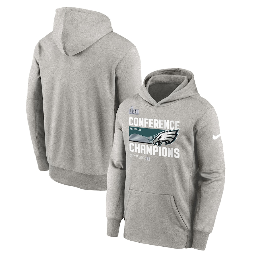 Philadelphia Eagles Football Gray 2022 NFC Champions Locker Room Trophy Collection Pullover Hoodie - Youth Boys