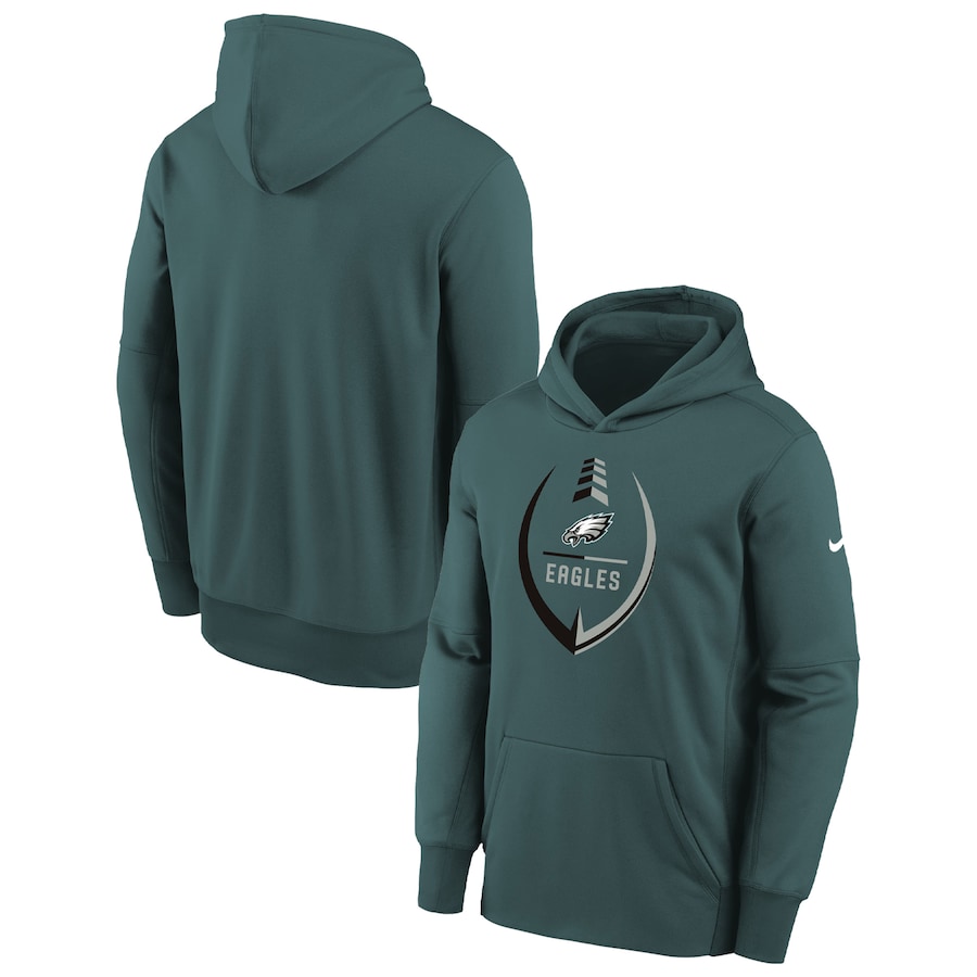 Philadelphia Eagles Football Midnight Green Icon Performance Pullover Hoodie - Youth Boys