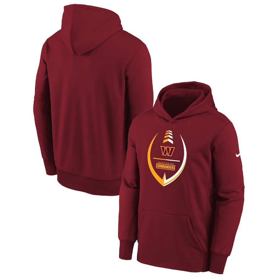 Washington Commanders Football Burgundy Icon Performance Pullover Hoodie - Youth Boys